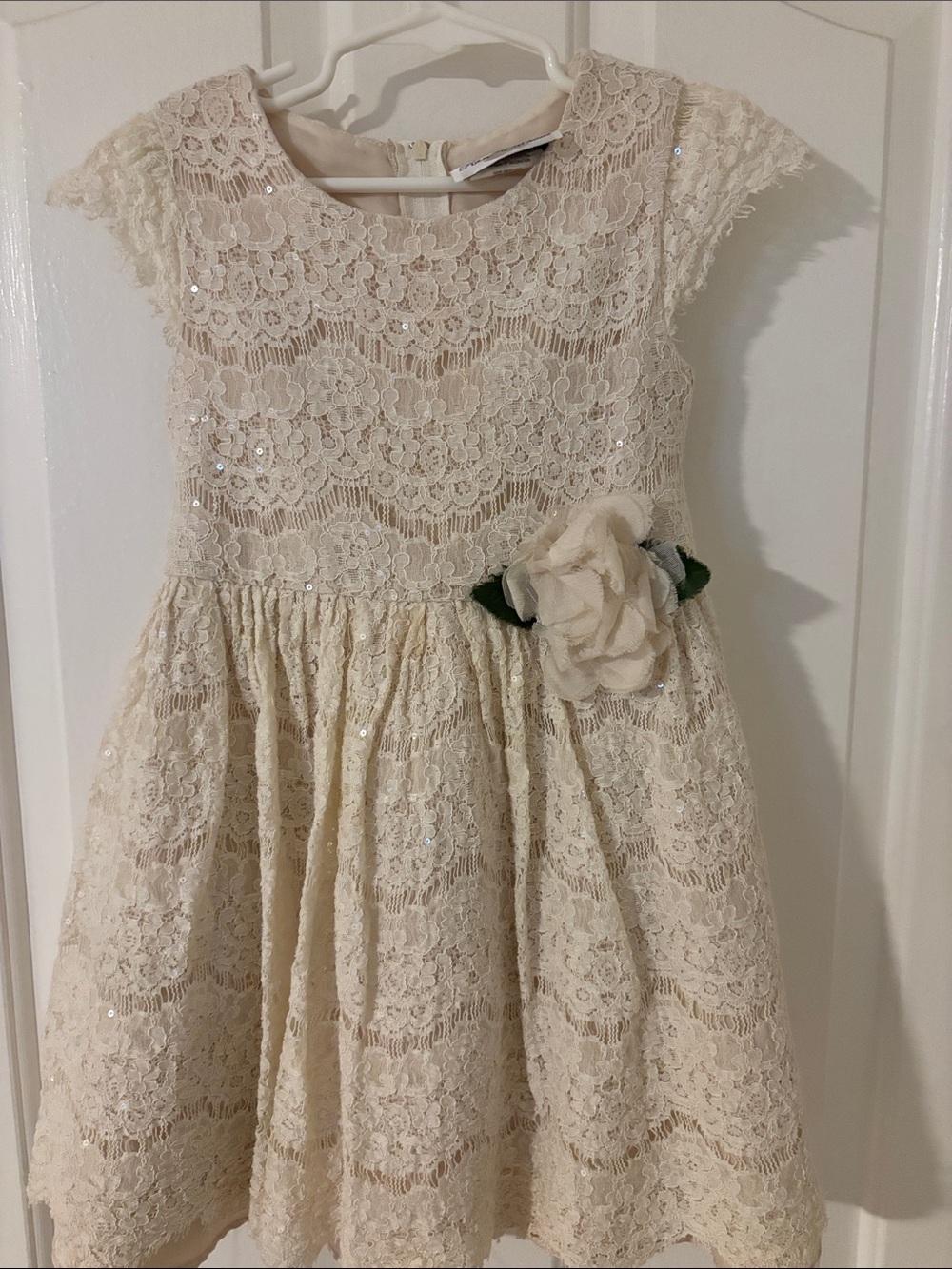 Rare Editions Ivory Lace Floral Applique Dress Some Sparkle Ivory Sequins